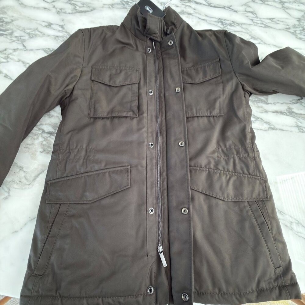Hugo Boss Men's Dark Green Centin Cotton Quilted Parka, Sizes 38 - Picture 10 of 16